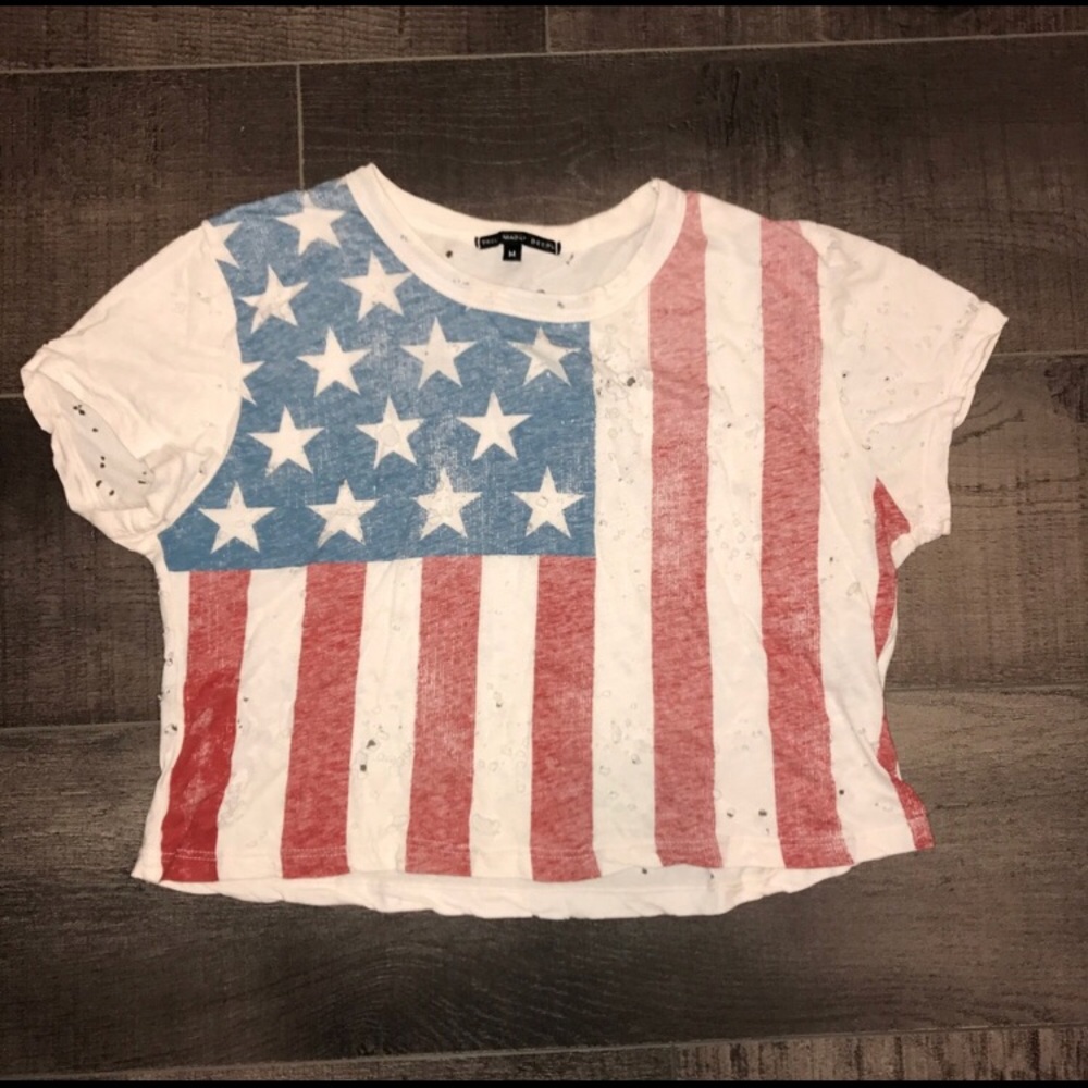 UO Distressed American flag crop top
